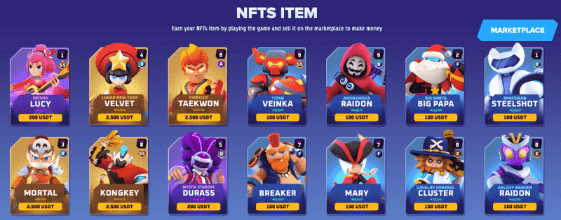 NFTS ítems del juego Thetan Arena.