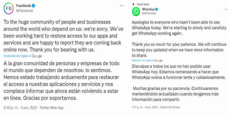 Disculpas ofrecidas por Facebook a través de Twitter.