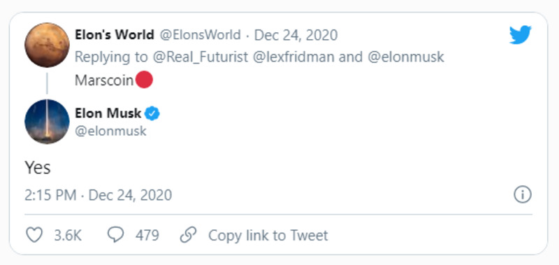 Elon Musk respalda el uso y la creación de Marscoin.