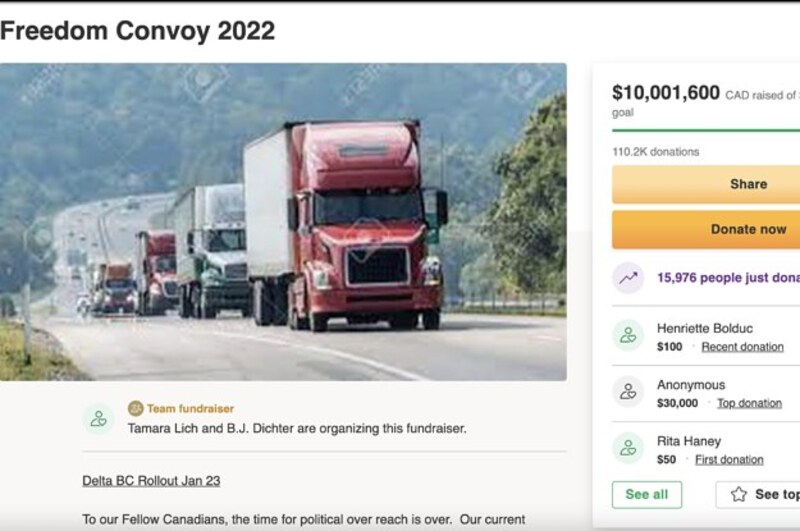 La cuenta “Freedom Convoy 2022” en GoFundMe fue cancelada por orden del Gobierno canadiense.