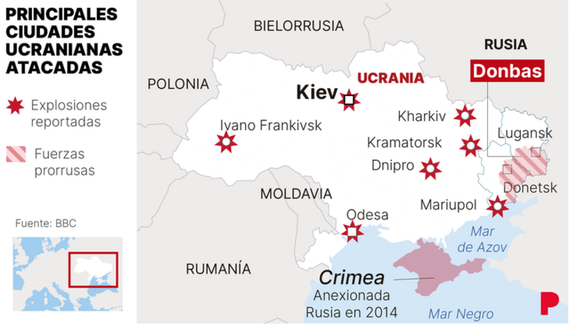 Infografía que muestra el ataque ruso a Ucrania - 24 de febrero de 2022.