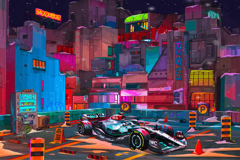 Arte NFT de Mad Dog Jones para el piloto George Russell.