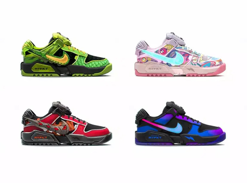 Algunos modelos de los RTFKT x Nike Dunk Genesis CryptoKicks.
