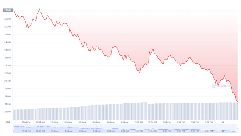 Gráfica sobre valor de BTC – 13 de junio de 2022.