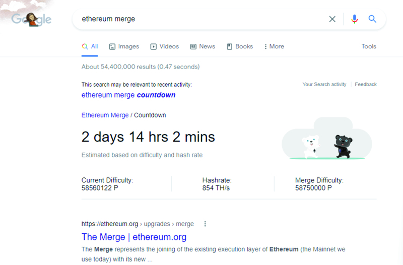 Google lleva el conteo regresivo para “The Merge” en Ethereum.