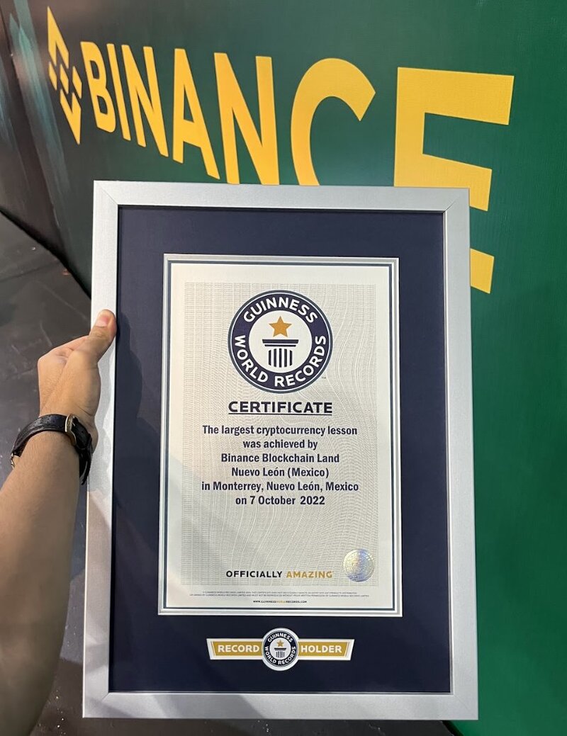 Reconocimiento de récord Guinness de Binance.