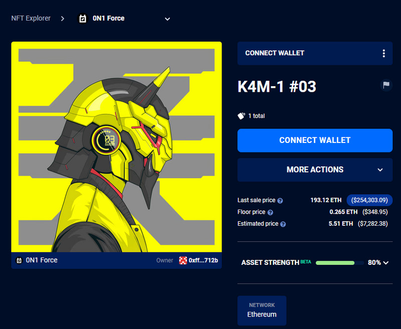 El NFT K4M-1 #03 tiene un valor estimado de 5,51 ETH, según DappRadar.
